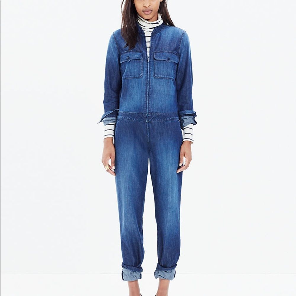 Madewell Coverall Zip Blue Denim Long Sleeve Jumpsuit Boilersuit Size S